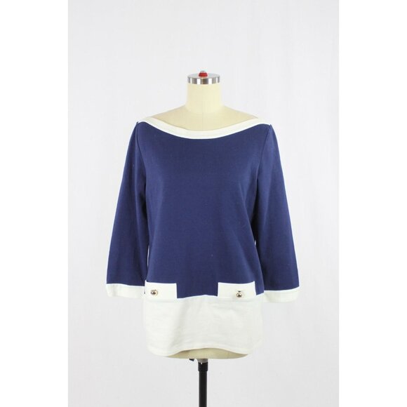 KATE SPADE Mazie Navy Nautical Cotton Blend Knit Boat Neck Tunic Top, Size L - Picture 1 of 12